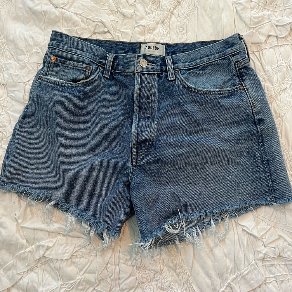 AGOLDE PARKER LONG DENIM SHORTS